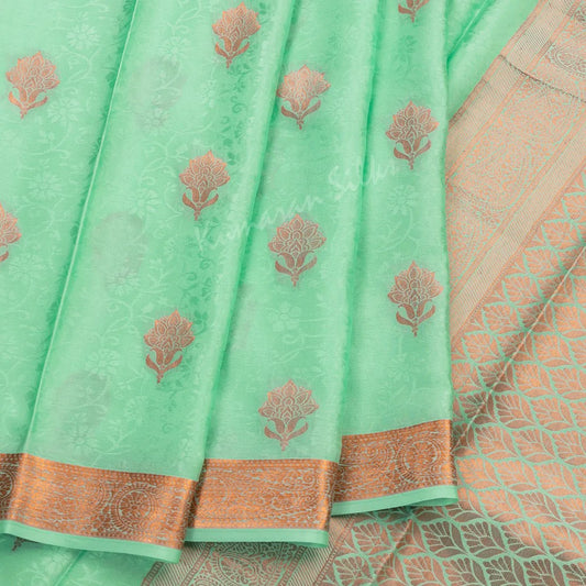 Mint Green Pure Mysore Crepe Silk Saree 03