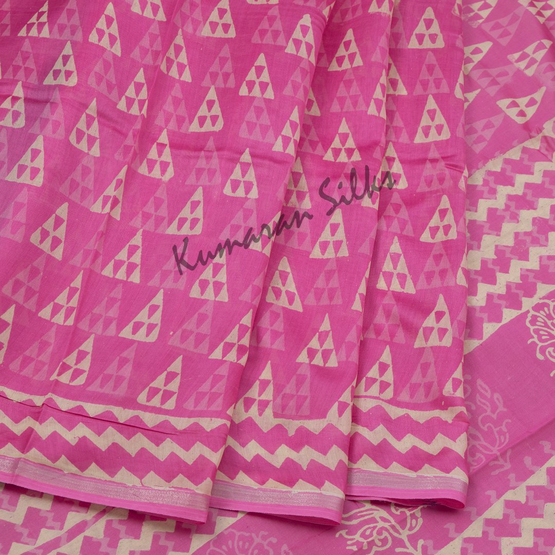 Chanderi Cotton Printed Pink Saree
