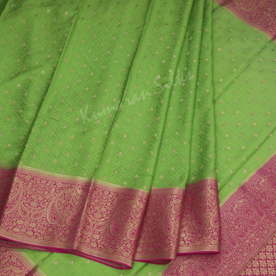 Parrot Green Pure Mysore Crepe Silk Saree