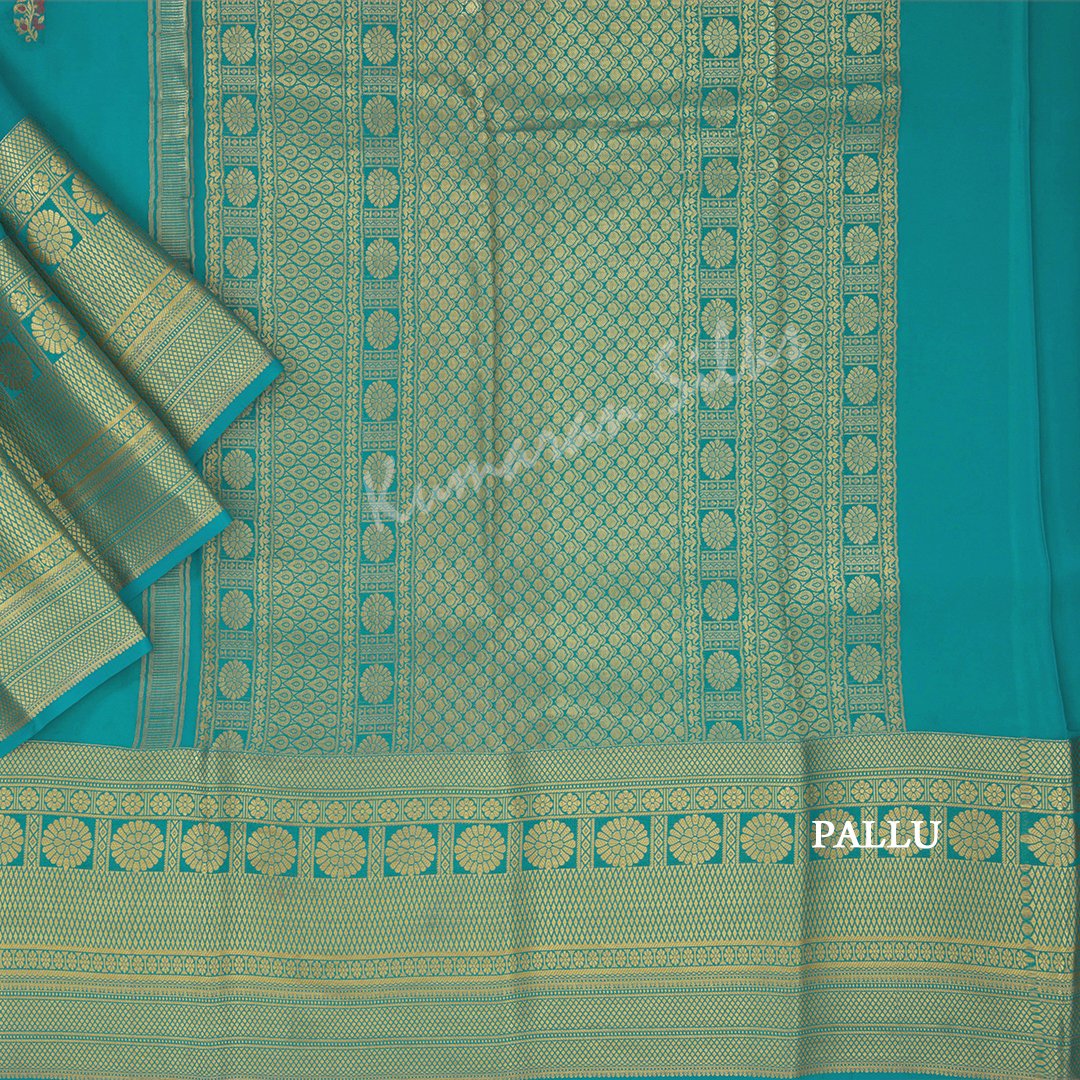 Teal Blue Pure Mysore Crepe Silk Saree