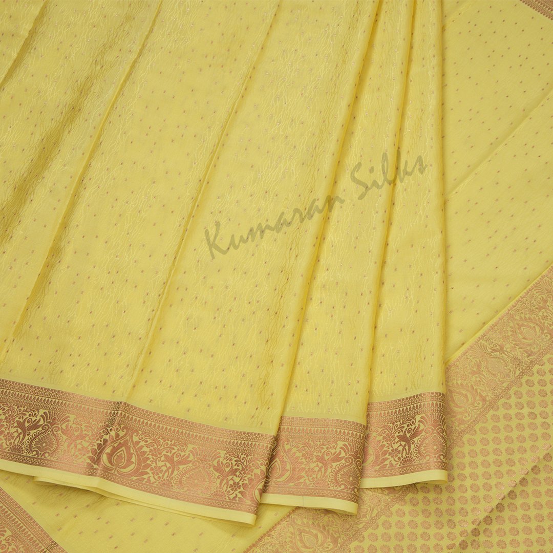 Yellow Pure Mysore Crepe Silk Saree 07