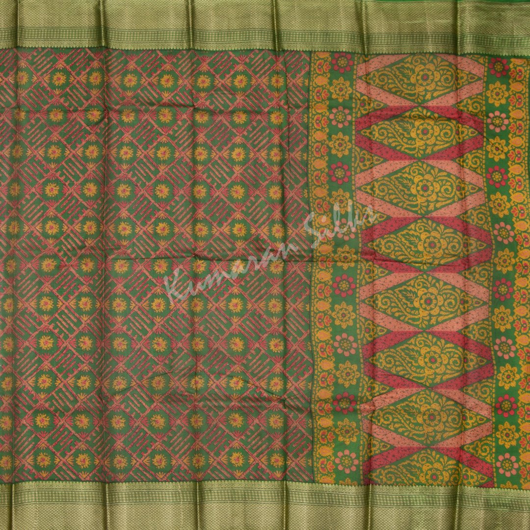 Pure Silk Printed Green Saree With Thread Border 03