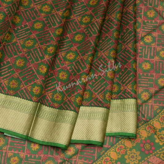 Pure Silk Printed Green Saree With Thread Border 03