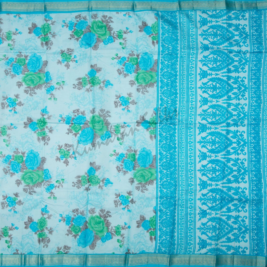 Pure Silk Printed Light Blue Saree