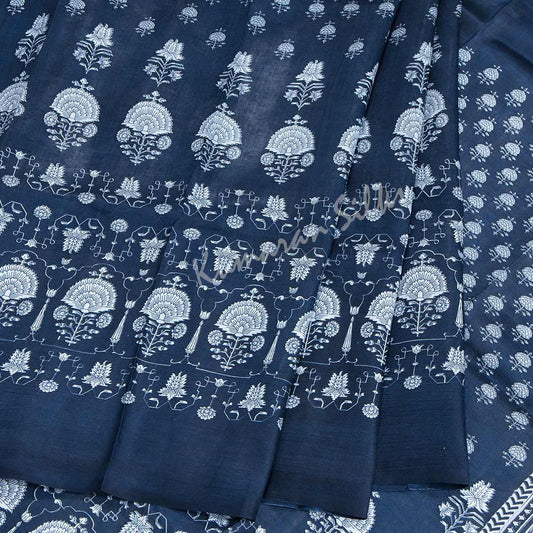 Pure Silk Printed Navy Blue Saree 02