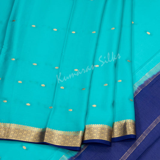 Turquoise Pure Mysore Crepe Silk Saree
