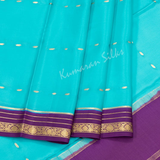 Turquoise Pure Mysore Crepe Silk Saree 02
