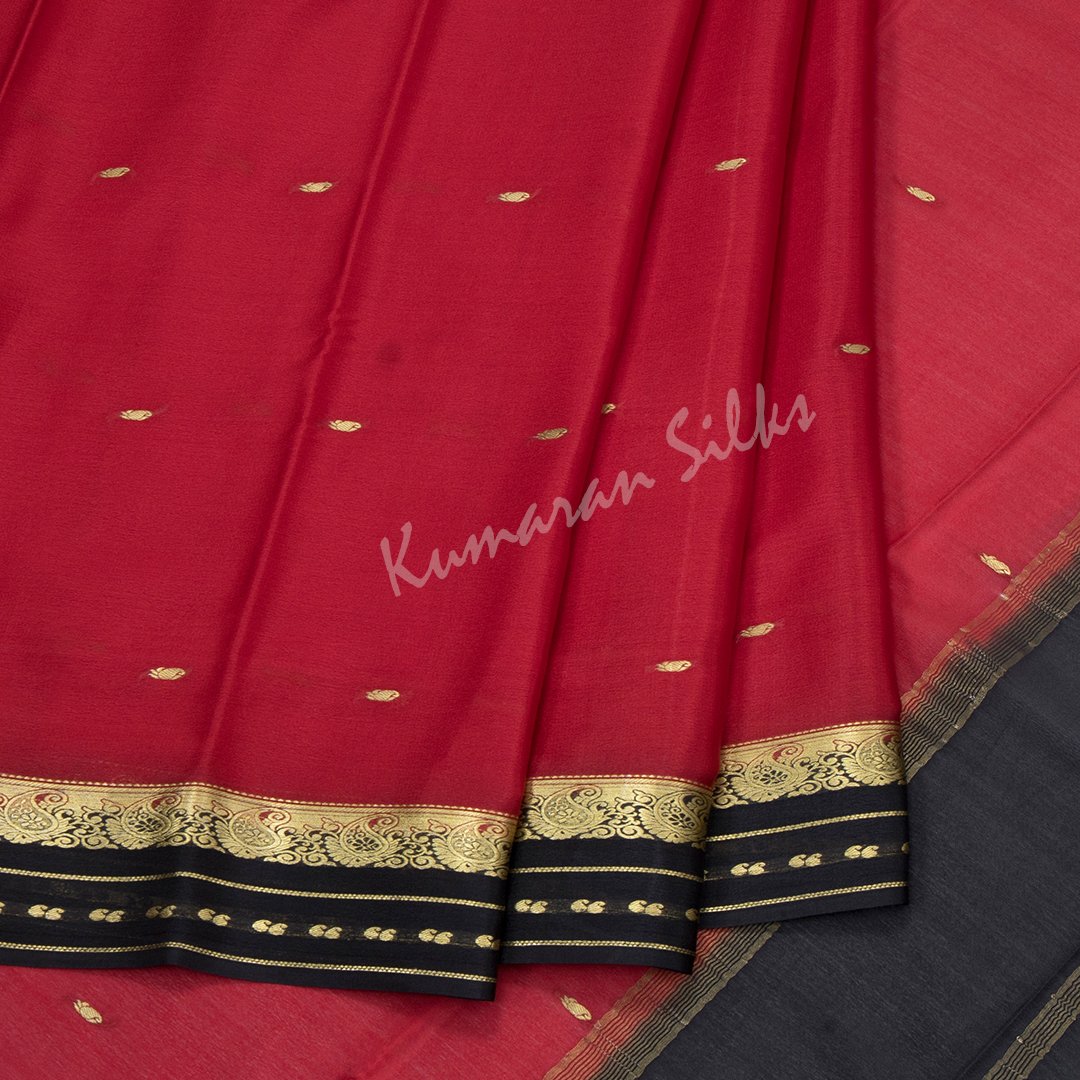 Red Pure Mysore Crepe Silk Saree 02 Kumaran Silks