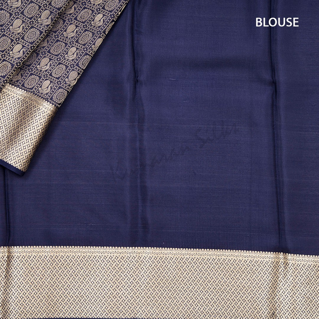 Navy Blue Pure Mysore Crepe Silk Saree 03
