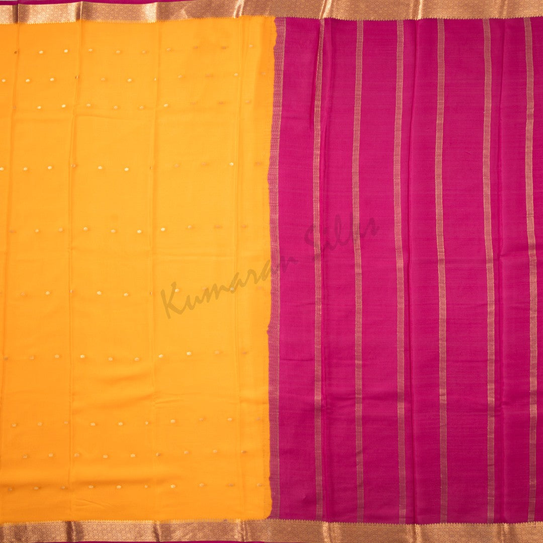 Yellow Pure Mysore Crepe Silk Saree 11