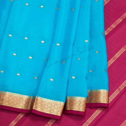 Aqua blue Pure Mysore Crepe Silk Saree
