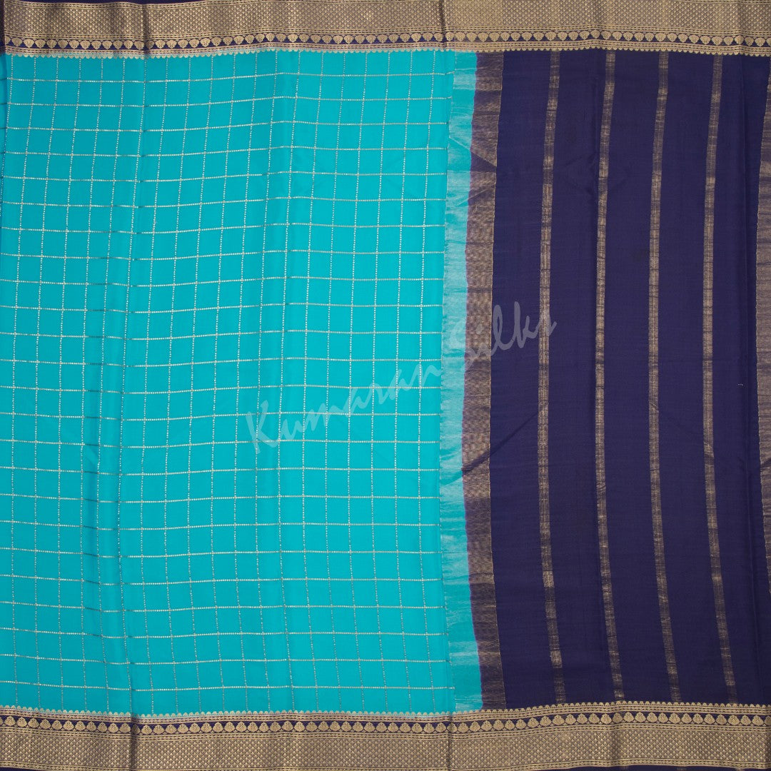 Aqua blue Pure Mysore Crepe Silk Saree 02