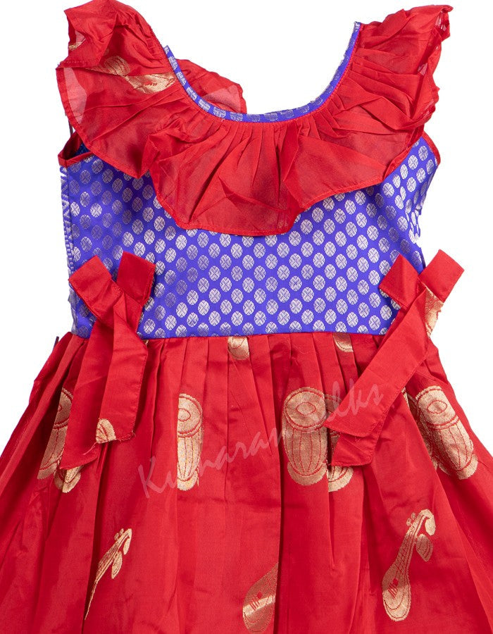 Pure Silk Indigo Blue With Red Baby Ethnic Gown