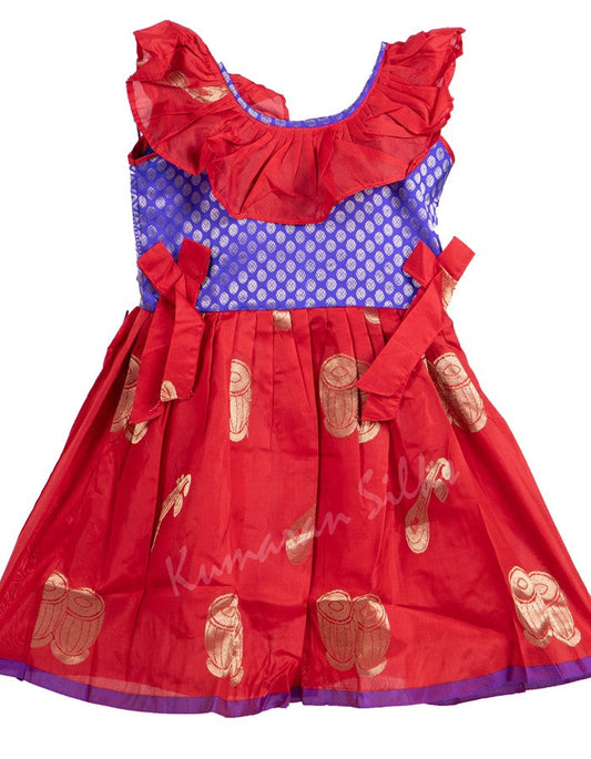 Pure Silk Indigo Blue With Red Baby Ethnic Gown