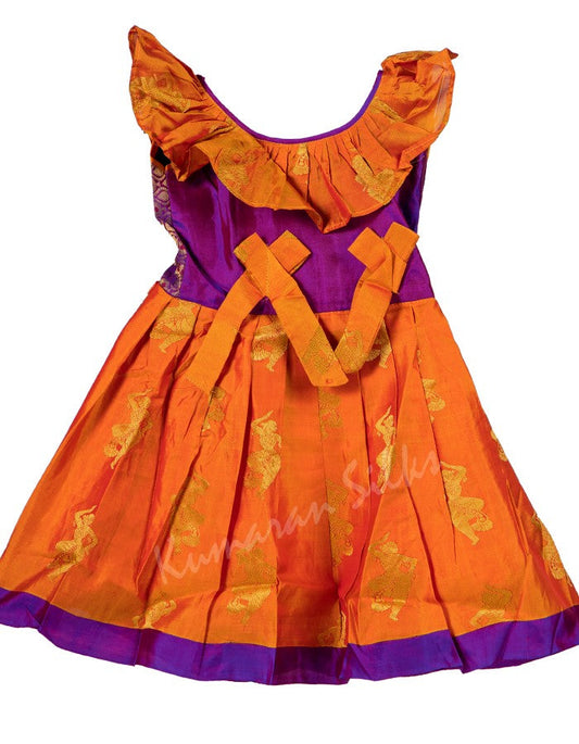 Pure Silk Purple With Orange 3 Years Baby Ethnic Gown