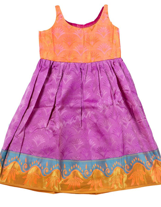 Pure Silk Light Orange With Violet 1 Year Baby Ethnic Gown