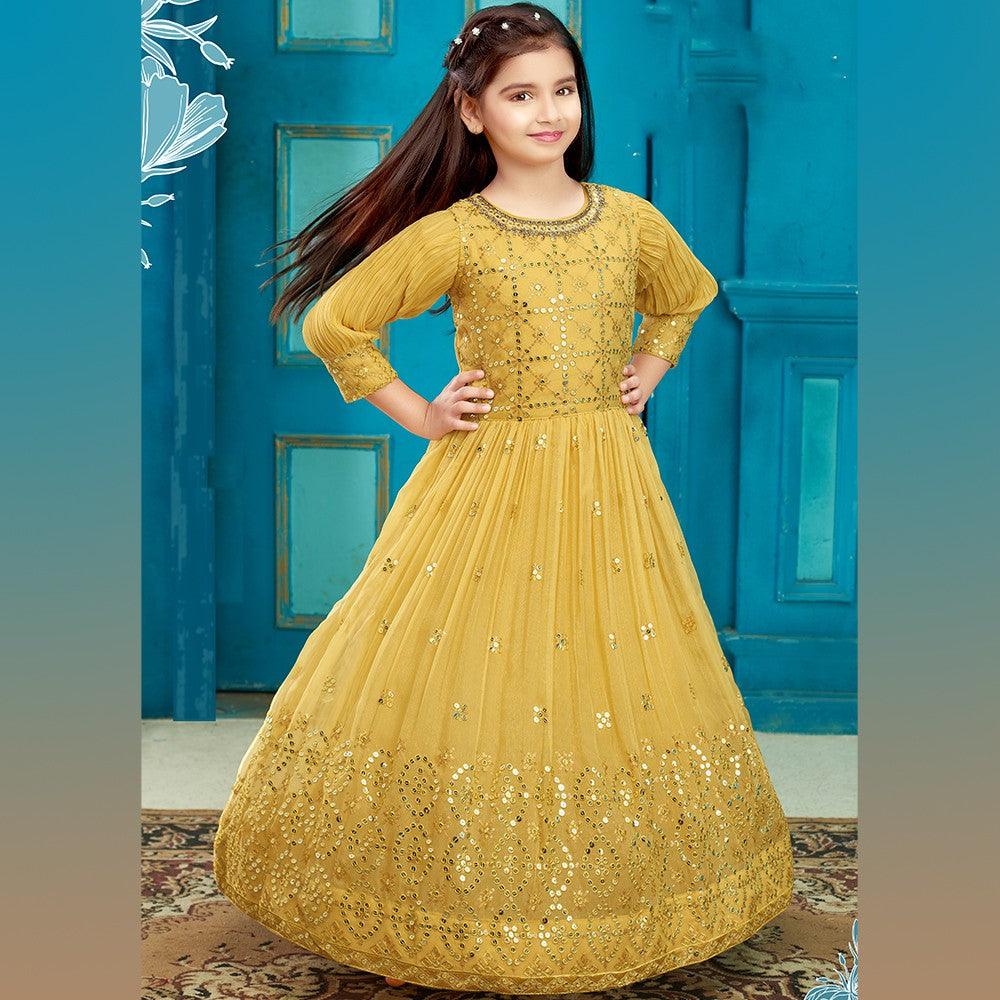 Georgette Yellow Long Frock 02 – Kumaran Silks
