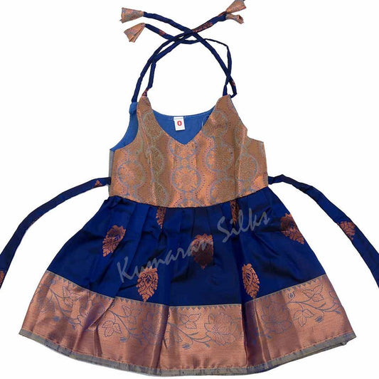Pure Silk Ink Blue 0 Year Baby Frock