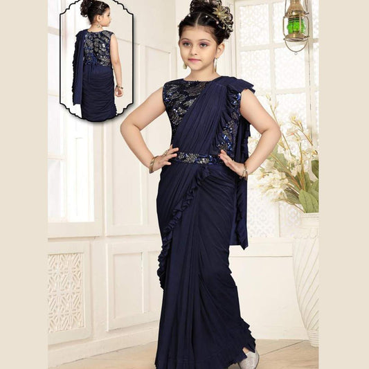Blue embellished lehenga saree with blouse