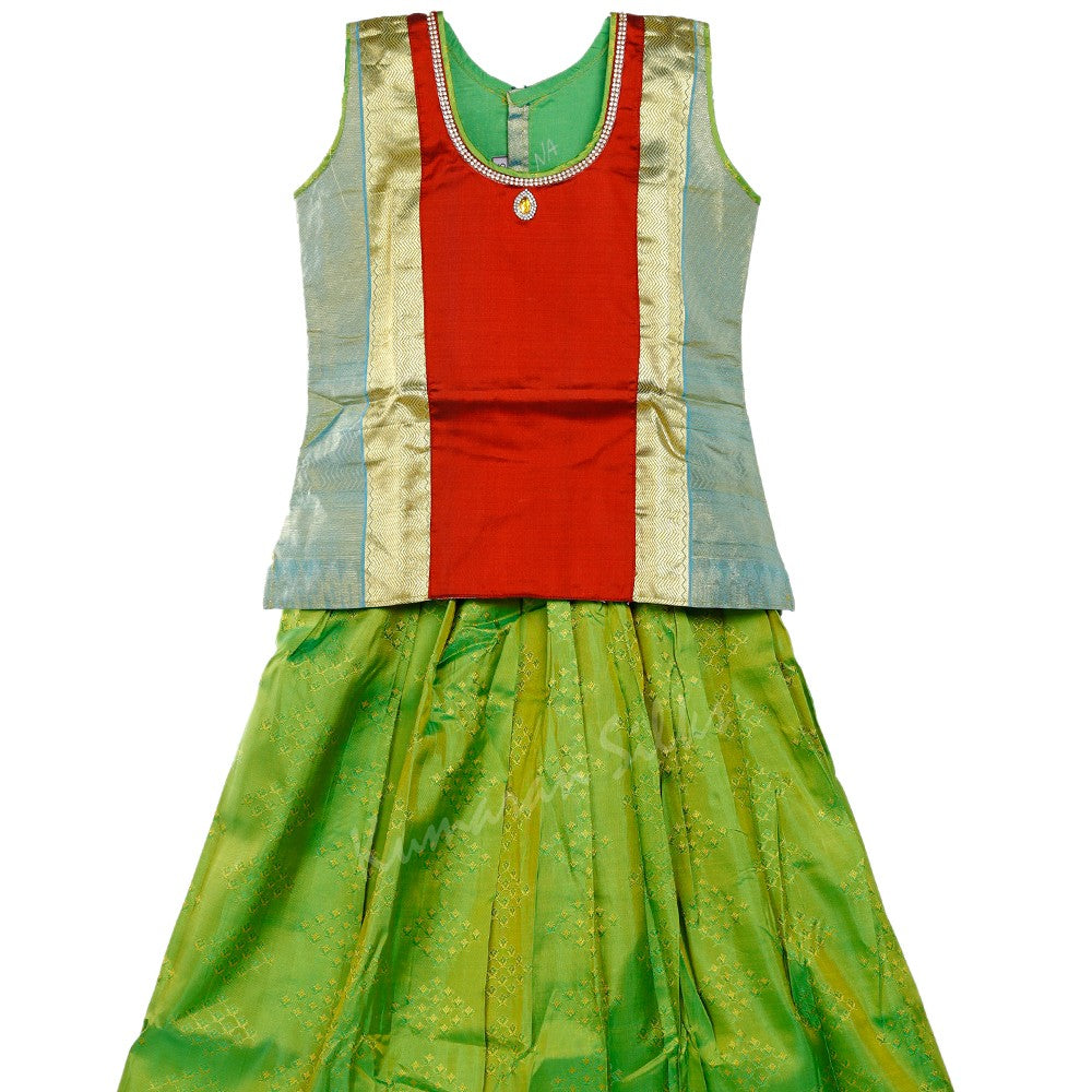 Pure Silk Multi Color 9 Years Baby Pavada Set 02
