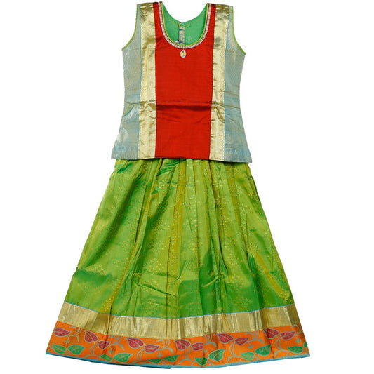 Pure Silk Multi Color 9 Years Baby Pavada Set 02