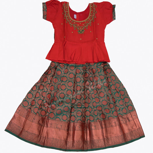 Pure Silk Red 5 Years Baby Pavada Set