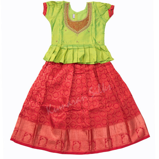 Pure Silk Lime Green 7 Years Baby Pavada Set