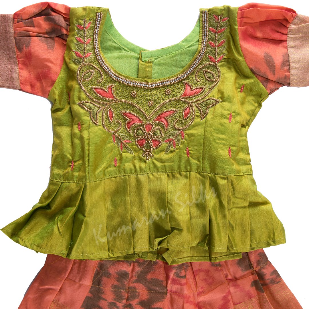 Pure Silk Lime Green 1 Year Baby Pavada Set