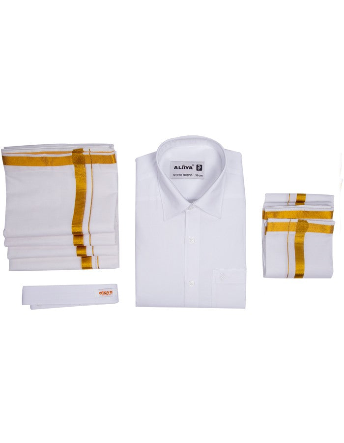 Cotton White Shirt Dhoti Set 01