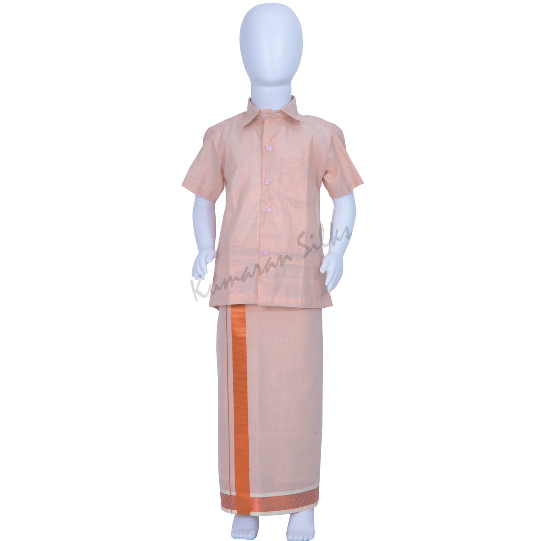 Copper Tissue Shirt And Dhoti Set