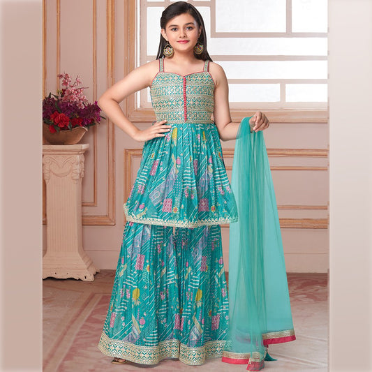 Silk Cotton Turquoise Salwar Suit 02