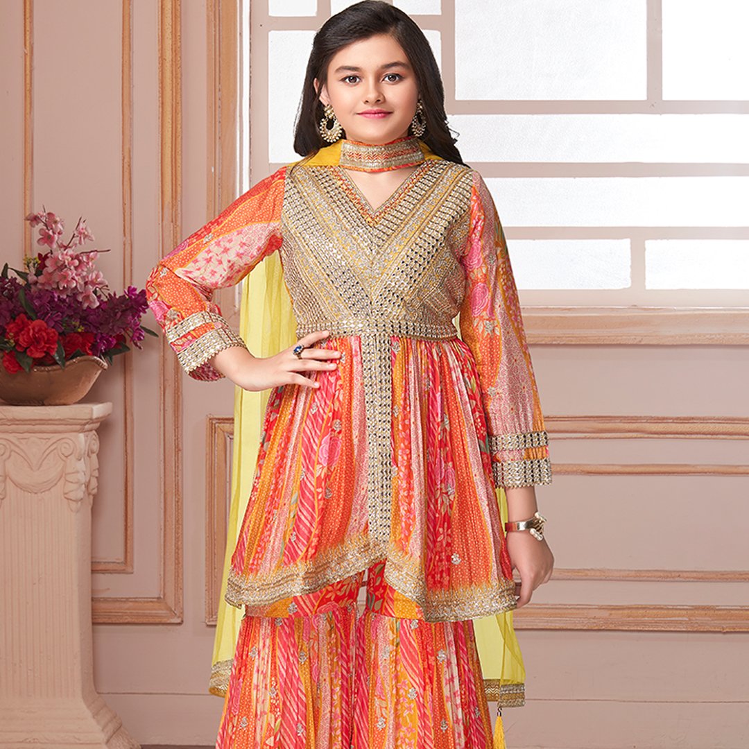 Silk Cotton Orange Salwar Suit