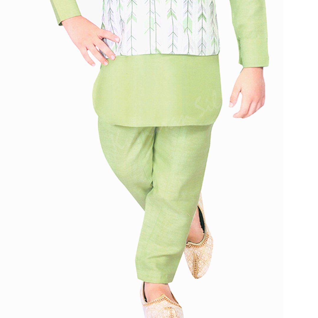 Raw Silk Light Green Sherwani Set